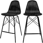 Chaise de bar mi-hauteur Tiptur en résine tressée noire 63 cm (lot de 2) - Noir