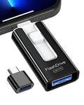 GNASEET Cle USB 256 Go, Clé USB 3.0 Transfert Grande Vitesse, 4 en 1 Clef USB Photo Stick Mémoire Externe pour iOS, Android, Pad, Type C et PC, Cle USB C Stockage Photos, Vidéos, Fichiers(Noir)