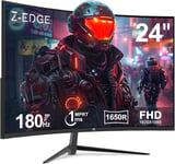 Ecran PC Gamer Incurvé 24'' 180 Hz/165 Hz/144 Hz,FHD(1920x1080),1ms MPRT,FreeSync,Moniteur Gaming avec DP Câble,1650R VA,300cd/m²,HDMI 2.1& DP 1.4,Inclinaison Réglable,178° Angle Vue