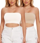 Joyshaper Bandeau Bra Women Strapless Bra Non Padded Bandeau Top Tube Bra Full Coverage Non Wired Bralette Boob Tube Stretchy Crop Tops Summer Underwear Women's Everyday Bra 2 Pack, Nude+White L