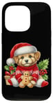 Coque pour iPhone 13 Pro Chiot mignon en bonnet de noel avec biscuit au pain d'épice