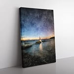 Big Box Art Penmon Lighthouse in Anglesey Wales Painting Canvas Wall Art Print Ready to Hang Picture, 76 x 50 cm (30 x 20 Inch), Black, Blue, Turquoise, White, Olive, Green