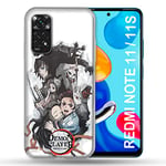 Cokitec Coque pour Xiaomi Redmi Note 11/11S Manga Demon Slayer Blanc Multicolore