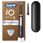 Oral-B iO 3 Matt Black Ultimate Clean Electric Toothbrush, 2 Toothbrush Heads,1 Travel Case, Designed by Braun