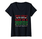 Womens To Get Lost In A Christmas Tree Lot Funny X-mas Holiday V-Neck T-Shirt