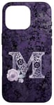 Coque pour iPhone 16 Pro Jolie rose florale violette avec monogramme lettre M