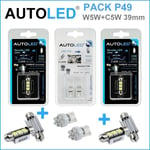 PACK P49 4 Ampoules LED / T10 (w5w) 6 leds + navette C5W 39MM 3 leds AUTOLED®