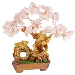 lachineuse - Arbre Dragon en Quartz Rose - Arbre Feng Shui 19 cm - Décoration Asiatique Dragon Japonais - Arbre de Fortune avec Dragon Doré - Déco Asiatique Pierres Précieuses - Objet Japon Zen