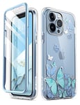 i-Blason Cosmo for iPhone 13 Pro Max Case [Built-in Screen Protector] [Military-Grade Protection] Slim Full-Body Stylish Protective Shockproof Phone Case for iPhone 13 Pro Max (Blue Butterfly)