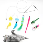 Grand Line Jouet pour Chat, Jouet interactif Suspendu avec Cloche en Plumes, Ensemble de 6 Jouets rétractables pour Chatons et Chats