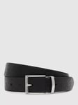 Reiss Ryder Leather Debossed Logo Reversible Belt, Black