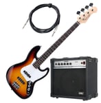 Basse Guitarre E-Bass Electrique JB-Style Jazz 4 Corde Pack Ampli Combo Sunburst