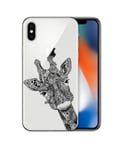 Coque Iphone X girafe doodling tatoo noir transparente