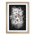 Big Box Art Pink Magnolia Blossom Tree Paint Splash Framed Wall Art Picture Print Ready to Hang, Oak A2 (62 x 45 cm)