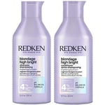 REDKEN, Shampoing & Après-Shampoing Éclat pour Cheveux Blonds Ternes, Enrichi à la Vitamine C, Blondage High Bright, 2x 300 ml