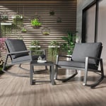 Ensemble table et chaise de jardin 2 places - 2 Chaises à Bascule et table basse en Verre Trempé - Design Chic et Ergonomique -