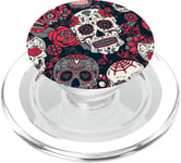 White Bone and Gray Sugar Skulls on Black Red Rose Calavera PopSockets PopGrip: Swappable Grip for Phones & Tablets PopSockets PopGrip for MagSafe