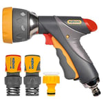 HOZELOCK - Kit Pistolet d'Arrosage Multi-Jets Pro Ø 19 mm (3/4") : Kit Complet, Nécessaire de Connections Flexible et Confort, 1 Pistolet Multi-Jets Pro Métal, 1 Connecteur Aquastop Plus [2373 0000]