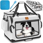 TRESKO® Caisse de transport pliable, avec tapis de fuite, spatule et réflecteurs, pour chiens et chats de petite et grande taille, sac robuste, taille XXL, 83 x 58 x 58 cm (gris)