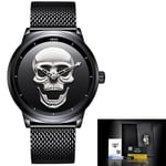 Hopea/Musta Cool Punk 3D Skull Miesten Kello Lige Brand Luxury Steel Quartz Miesten Kello Vedenpitävä Retro Fashion Kulta Musta Kello Relogio