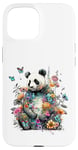 Coque pour iPhone 15 Panda mignon avec fleurs et papillons pour femmes, filles et enfants