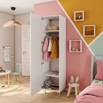 Armoire penderie blanche sur pieds chambre enfant GoodHome Atomia H. 198,5 x L. 50 x P. 58 cm