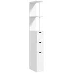 HOMCOM Meuble Colonne Salle de Bain, Armoire de Salle de Bain, avec tiroirs, étagères Ouvertes, Placard, 15 x 33 x 136,5 cm, Blanc