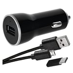 EMOS Chargeur de Voiture USB 2.1A, Allume-Cigare avec Port USB-A, Adaptateur de Charge 10.5W pour Voiture, Camion, Chargeur de Voiture avec écran LED, câble Micro USB 1m et réduction USB-C