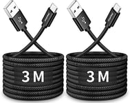 CLEEFUN USB C Charger Cable (3M, 2Pack), Black Long USB A to Type C Fast Charging Braided Lead Compatible with iPhone 15 Pro Samsung Galaxy S10 S20 S23 S24 S9 S8 Plus A20e A50 A51,PS5,Switch