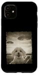 Coque pour iPhone 11 Caniche maltais selfie vieux téléphone photo drôle observation OVNI