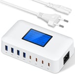 200W Chargeur Usb C Multiple, 8 Ports Usb C Chargeur Rapide Pd 65W, Station De Charge Usb Avec Écran Lcd, Adaptateur De Charge Pour Macbook, Ipad, Iphone 16/15/14/13 Pro/Max Samsung S24/S23 - Blanc