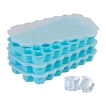 Relaxdays Bac à 37 glaçons hexagonaux, réutilisable, lot Pratique de 3, en Silicone, avec Couvercle, Bleu Clair