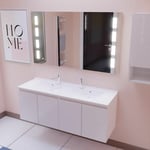 Cuisibane - Meuble proline 140 cm avec plan double vasque et miroir Prestige- Blanc - Blanc