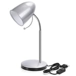 Aigostar Lampe de Bureau Vintage,Excluant Ampoule,Lampe de Chevet Enfant Compatible Ampoule LED E27 (Max 11 W), Col de Cygne Flexible Réglable,Câble de 1,5 m, Idéal Lecture, Travail, Etude,Argent