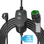 Chargeur Voiture Electrique 3.68KW [6.1m|6-16A] IEC 62196-2 Câble de Charge Portable de Type 2 avec Sac de Transport pour EV PHEV & PEV, avec écran OLED, Étanchéité IP66 - EVDANCE