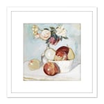 Painting Still Life Faber Du Faur Roses Fruits 8X8 Inch Square Wooden Framed Wall Art Print Picture with Mount