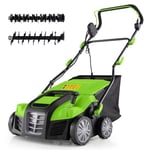 Scarificateur Electrique 40cm COSTWAY-2 en 1 Emousseur 2000W-Hauteur,Profondeur Réglable-Collecte 55 L-Pliable-Clip pour Cordon-Vert