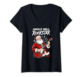 Womens Jingle Bell Rockstar Music Santa V-Neck T-Shirt