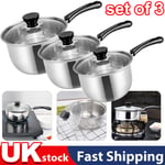 3 Set Deep Saucepan Set Non Stick Stainless Steel Pan Set Saucepans Cookware Lid