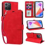 GOTOURED for Honor X6A Phone Case Wallet,4 Card Slots [RFID Blocking] [Wrist Strap] [Kickstand] Magnetic Shockproof Protective Leather Flip Cases Cover for Honor X6A (Red)