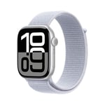 Apple Watch Series 10 (GPS + Cellular 46 mm) Smartwatch mit Aluminiumgehäuse in Silber und Sport Loop in Blaue Wolke (One Size). Fitnesstracker, EKG App, Always-on Retina Display, CO₂ Neutral