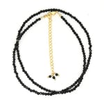 Gempires Natural Black Tourmaline Beaded Necklace, Black Choker Necklace For Women, Faceted Round Beads, October,Gift, 16+2 inch Adjustable 14k Gold Plated Chain