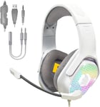 2024 Nouveau - H-3 Casque Gamer RGB - pour PS5, PS4, Xbox One/Series, Switch, PC, Mac, Smartphones, Tablettes - Télécommande - Son Stéréo Haute Définition - Microphone Flexible - Blanc