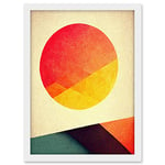 Wee Blue Coo Minimal Sunset Retro Sun Planet Gradient Colour Orange Yellow Peach Planet Artwork Framed A3 Wall Art Print