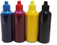 Natureinks 4 Pigment dye Refill Printer Ink Bottles kit Black Cyan Yellow Magenta 400ml to refill empty ink Refillable cartridges or CISS system (100ml each bottle)