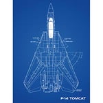 Artery8 Grumman F-14 Tomcat US Fighter Aicraft Blueprint Plan Premium Wall Art Canvas Print 18X24 Inch