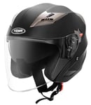 Casque Moto Jet Homme ECE Homologué-YEMA YM-627 Casque Femme Scooter Ouvert Adulte Vintage Double Visière-Noir Mat-L