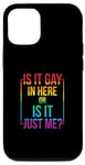 Coque pour iPhone 15 T-shirt gay avec inscription « Is It Gay In Here ? Or Is It Just Me »