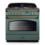 Rangemaster CLAS90FXDFFMG/B 90cm Classic FX 90 Dual Fuel Mineral Green Range Cooker With Brass Trim