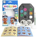 Snazaroo Kit de Maquillage pour Enfants Aqua - 8 Couleurs, 2 Stencils, 1 Pinceau, 1 Éponge, 1 Guide, Maquillage à Base d'eau, Peinture pour Le Visage